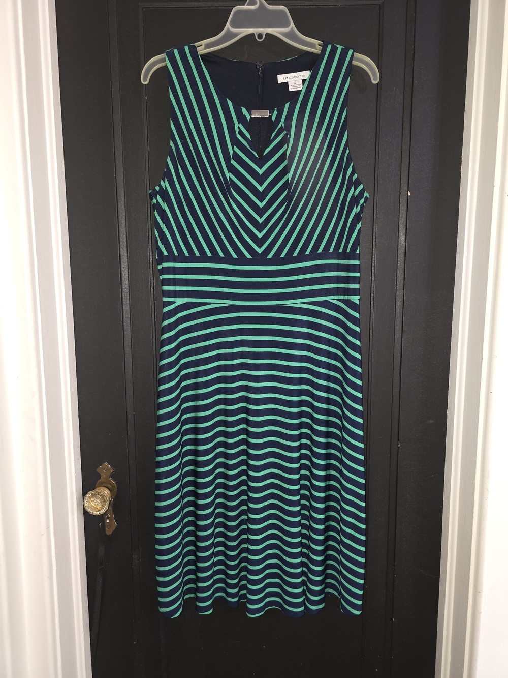Green Stripe Sleeveless A-Line Dress